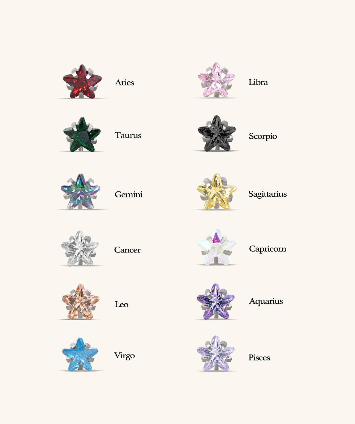 Titanium Zodiac Stars Stud - Titanium - Upper Lobe, Forward Helix, Flat - Oumo Jewelry