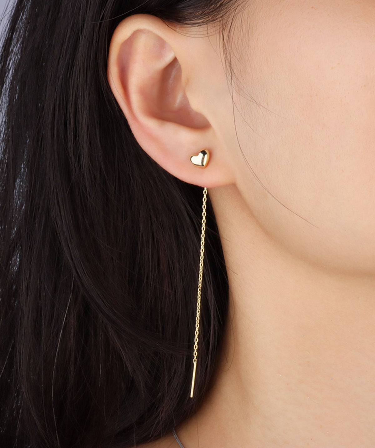 Puffed Heart Ear Threads - Oumo Jewelry