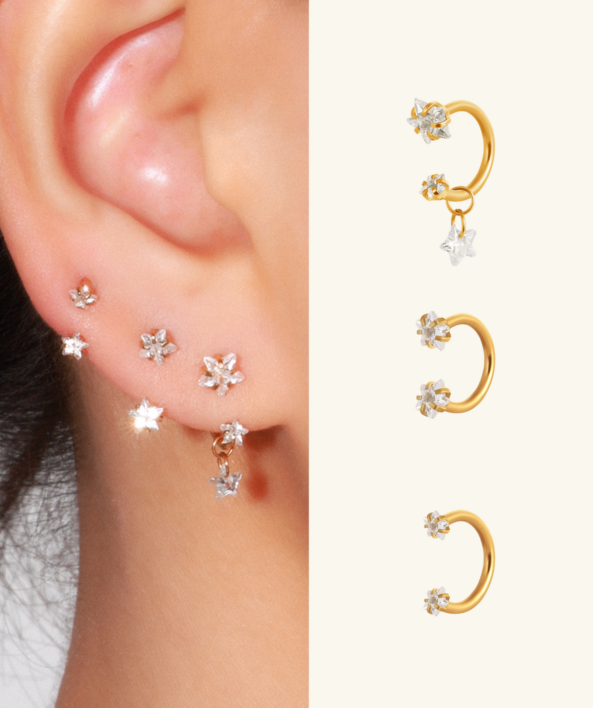 Starry Horseshoe Ring Set - Titanium - Oumo Jewelry