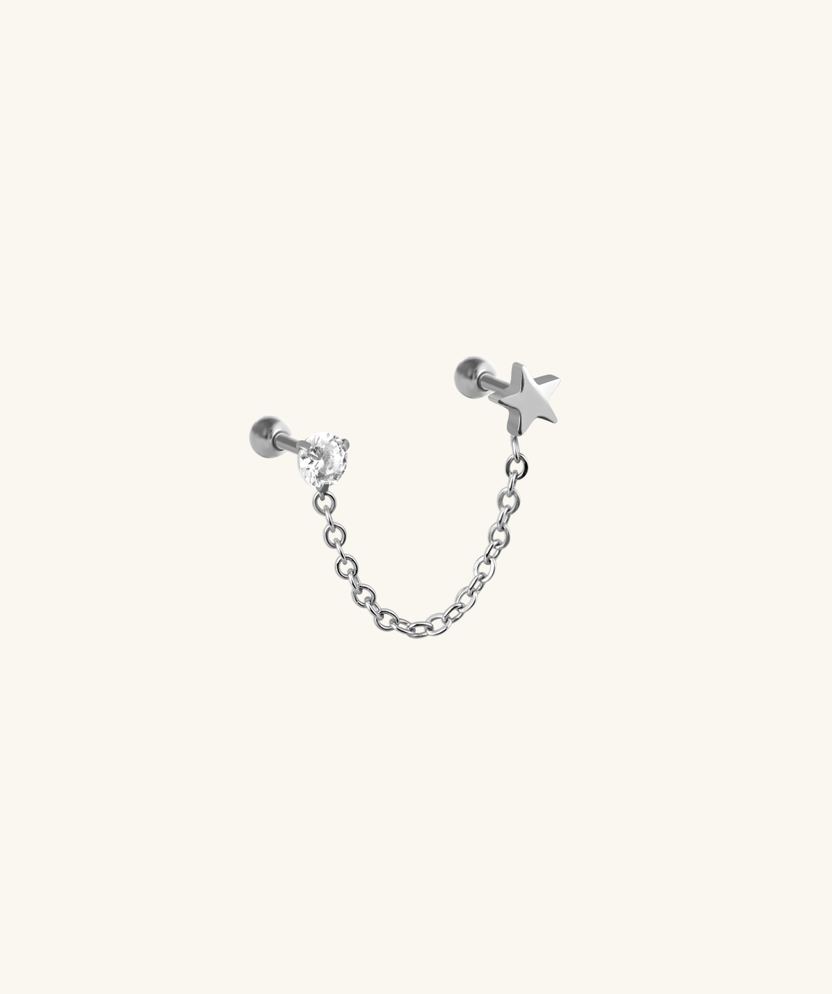 Shining Star Chain Earrings - Stainless Steel - Lobe, Upper Lobe - Oumo Jewelry