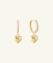 Puffed Heart Drop Hoops - Brass - Oumo Jewelry