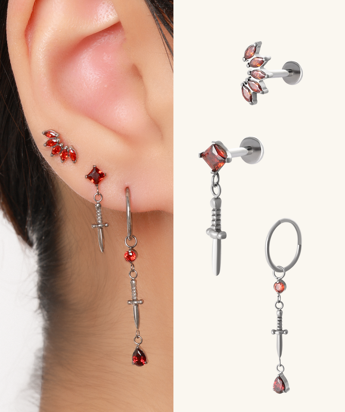 Titanium Vampire’s Kiss Set - Titanium - Oumo Jewelry