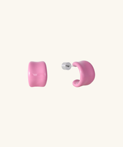 Pink Enamel Hoop Earrings - Sterling Silver 925 - Oumo Jewelry