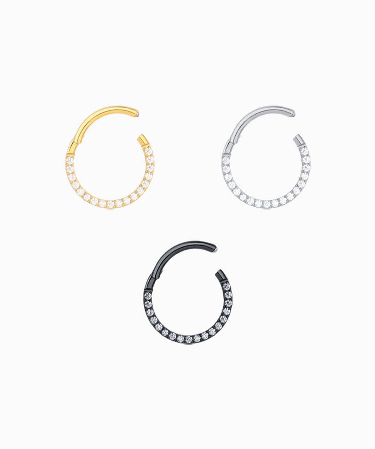 Shiny Gemstones Clicker Hoop - Stainless Steel - Daith, Septum - Oumo Jewelry