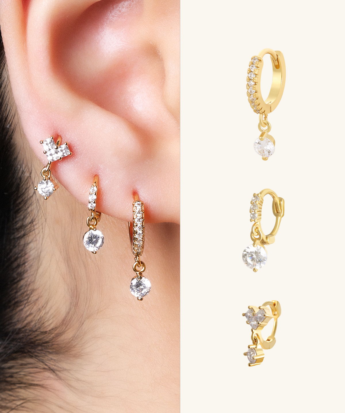 Drop Sparkle Set - Brass - Oumo Jewelry