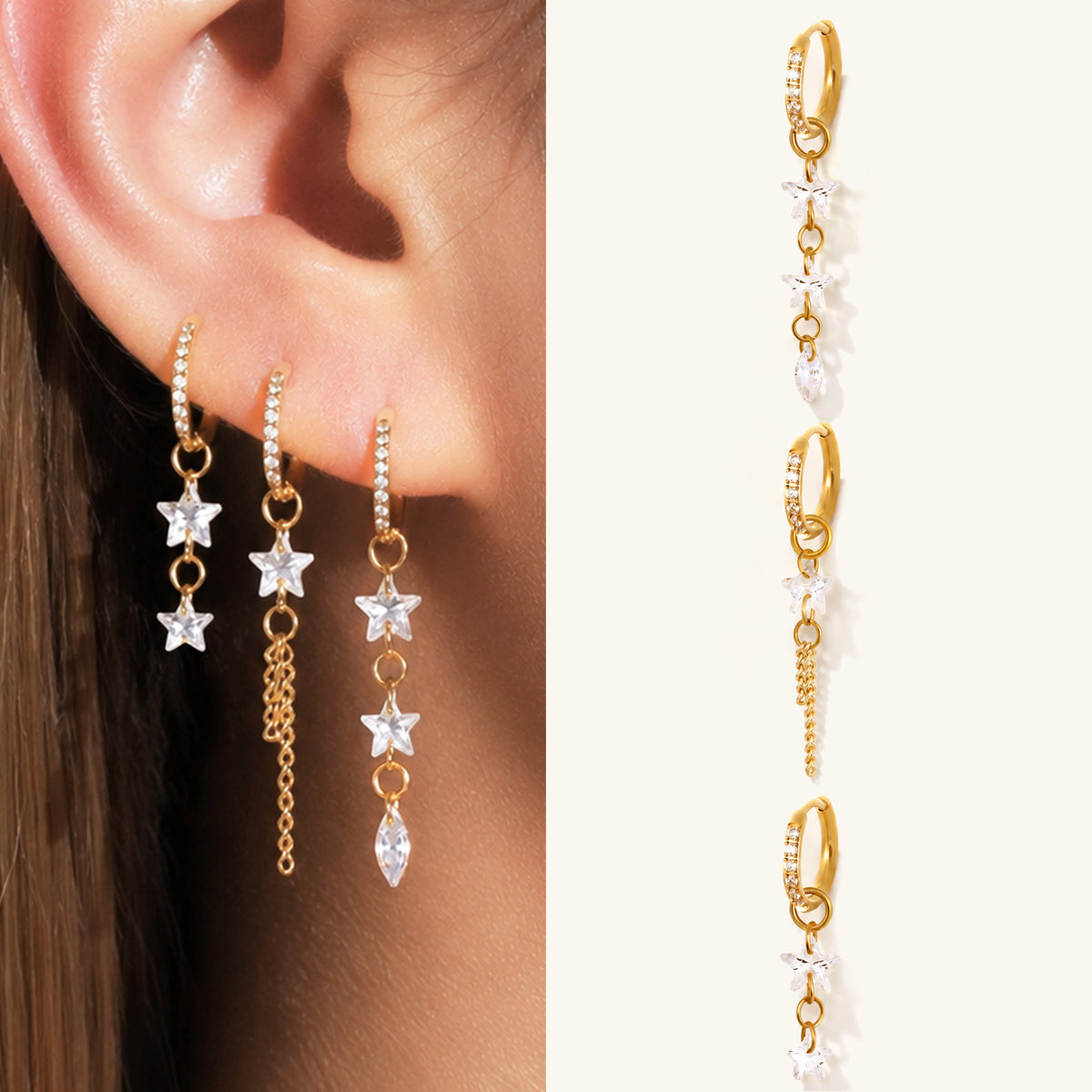 Starfall Chain Charm Hoop - OumoJewelry