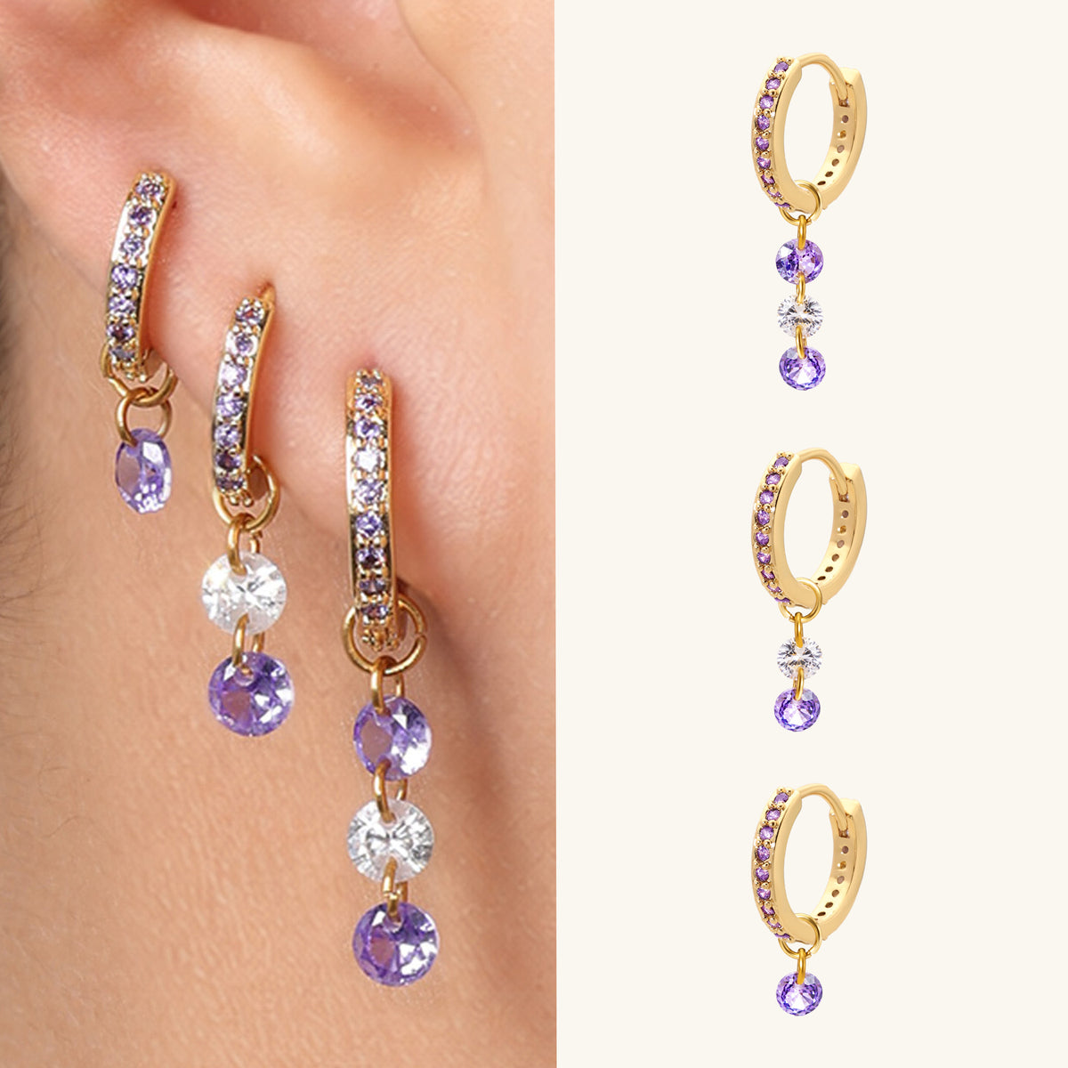 Yara Purple Hoop Set - Brass - Lobe, Upper Lobe - Oumo Jewelry