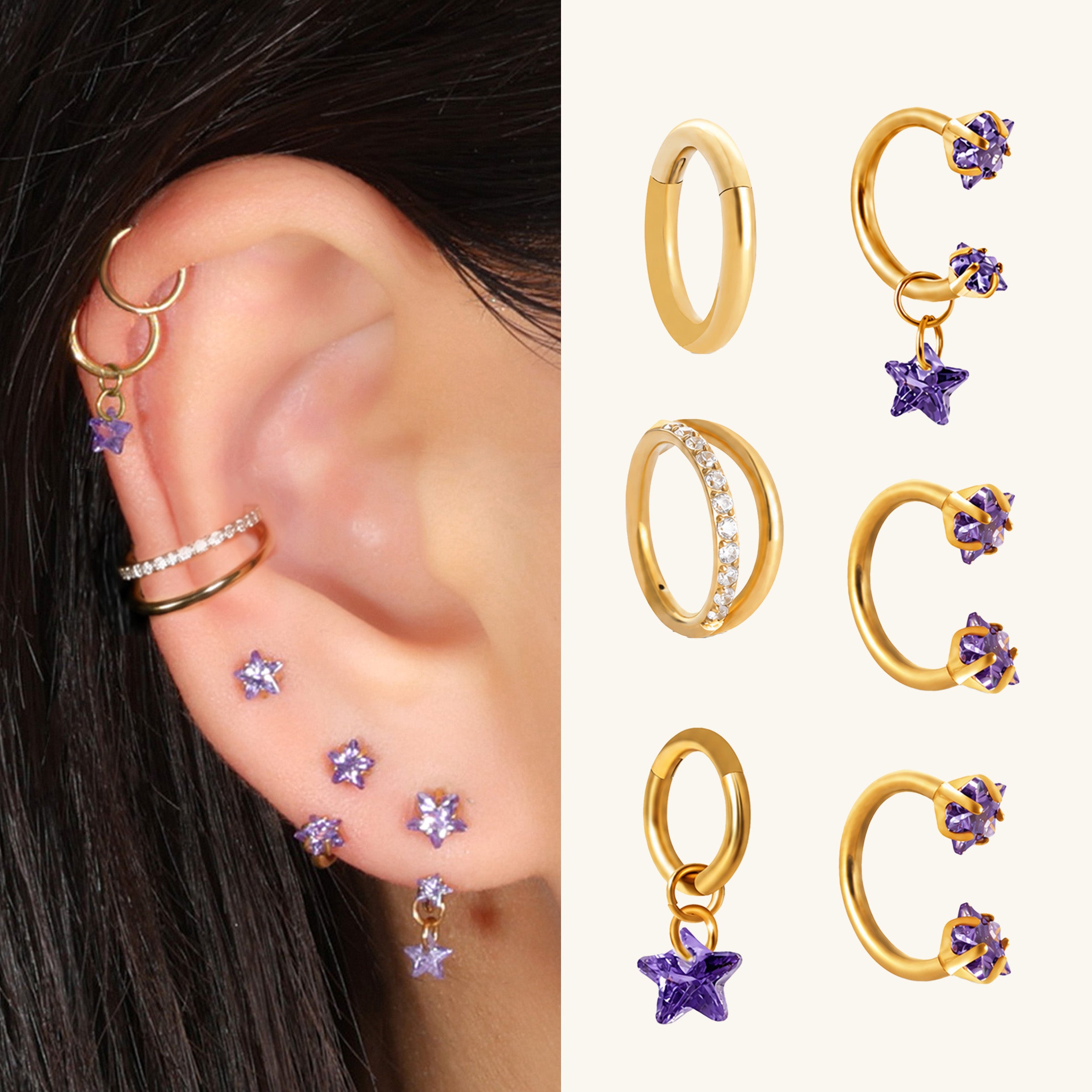 Purple Star Ear Stack Set