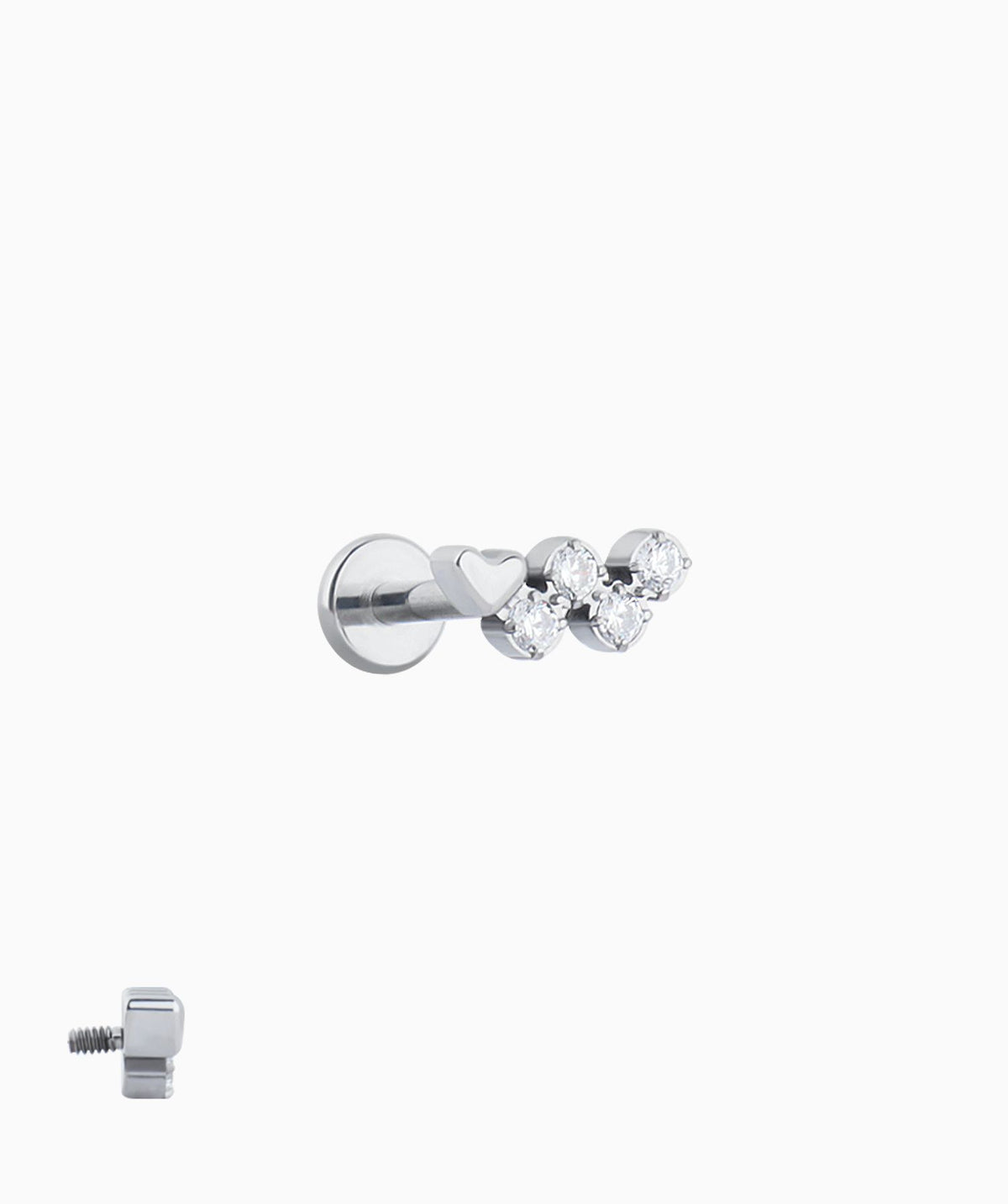 Titanium Love W Flatback Stud - Titanium - Helix, Upper Lobe, Conch - Oumo Jewelry