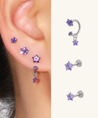 Titanium Purple Twinkle Star Earrings Set