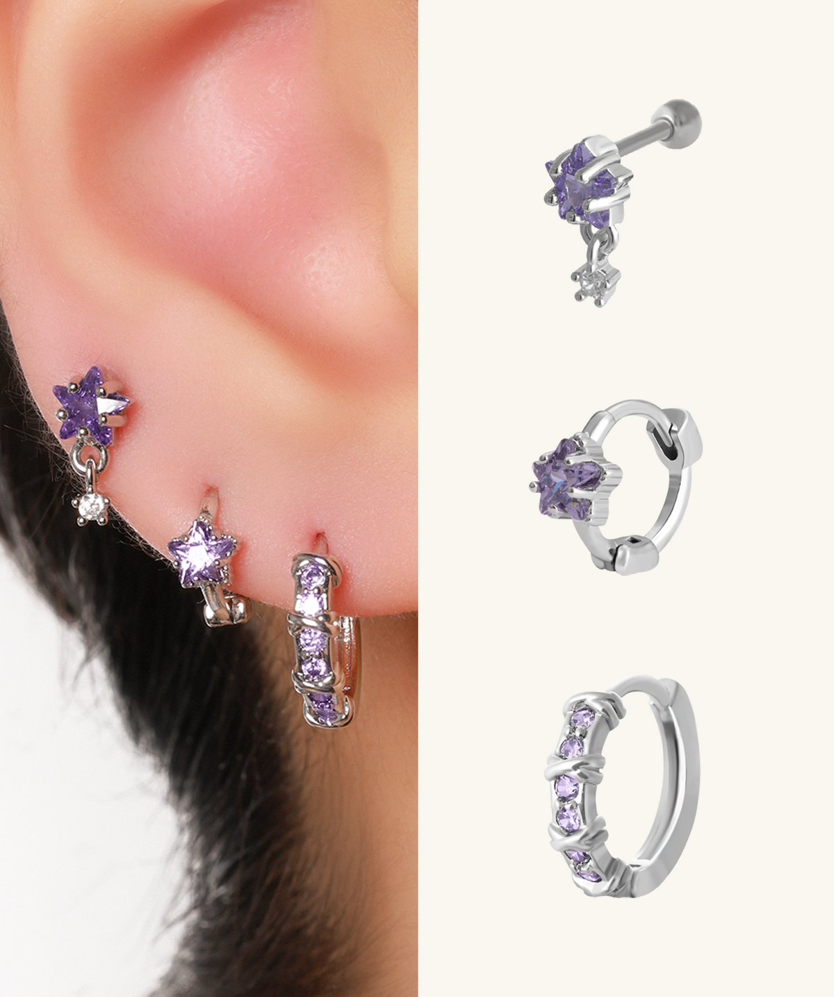 Starlight Amethyst Set - Brass - Oumo Jewelry