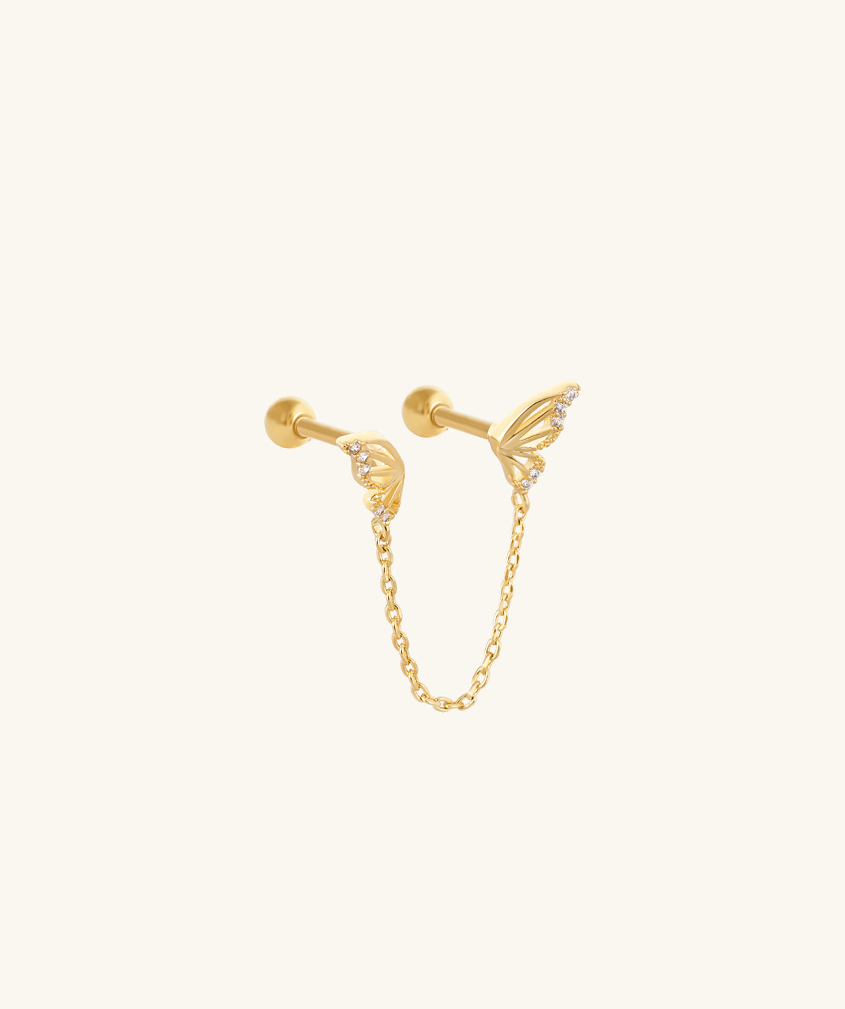Butterfly Chain Stud - Stainless Steel - Lobe, Upper Lobe - Oumo Jewelry