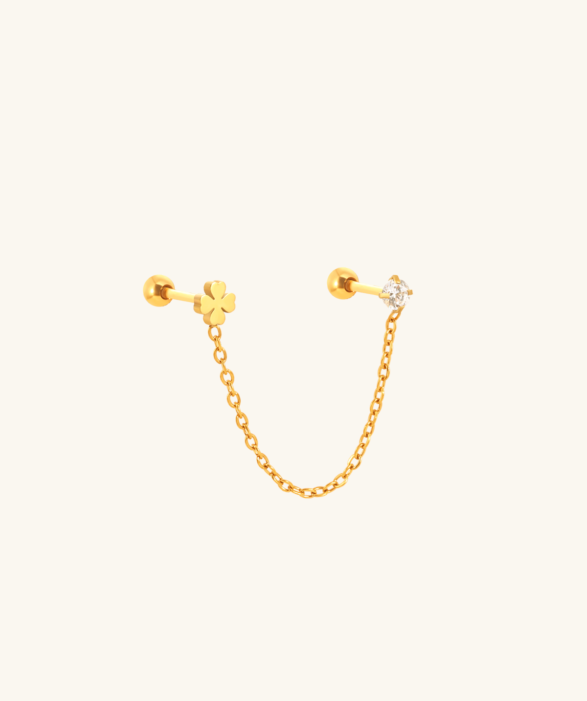 Four-Leaf Clover Chain Stud - Stainless Steel - Lobe, Upper Lobe - Oumo Jewelry