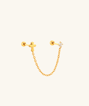 Cross Chain Stud - Stainless Steel - Lobe, Upper Lobe - Oumo Jewelry