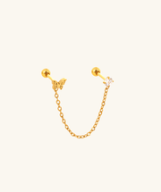 Butterfly Chain Stud - Stainless Steel - Lobe, Upper Lobe - Oumo Jewelry
