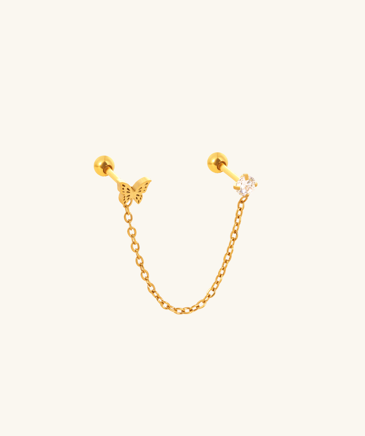 Butterfly Chain Stud - Stainless Steel - Lobe, Upper Lobe - Oumo Jewelry
