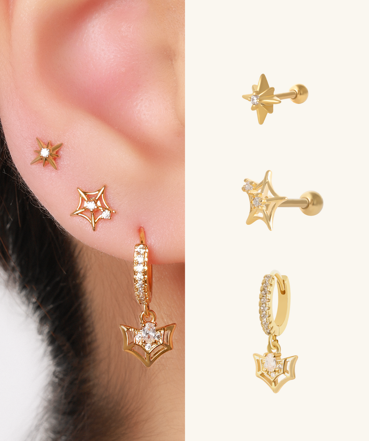 Spiderlight Trio Set - Brass - Oumo Jewelry