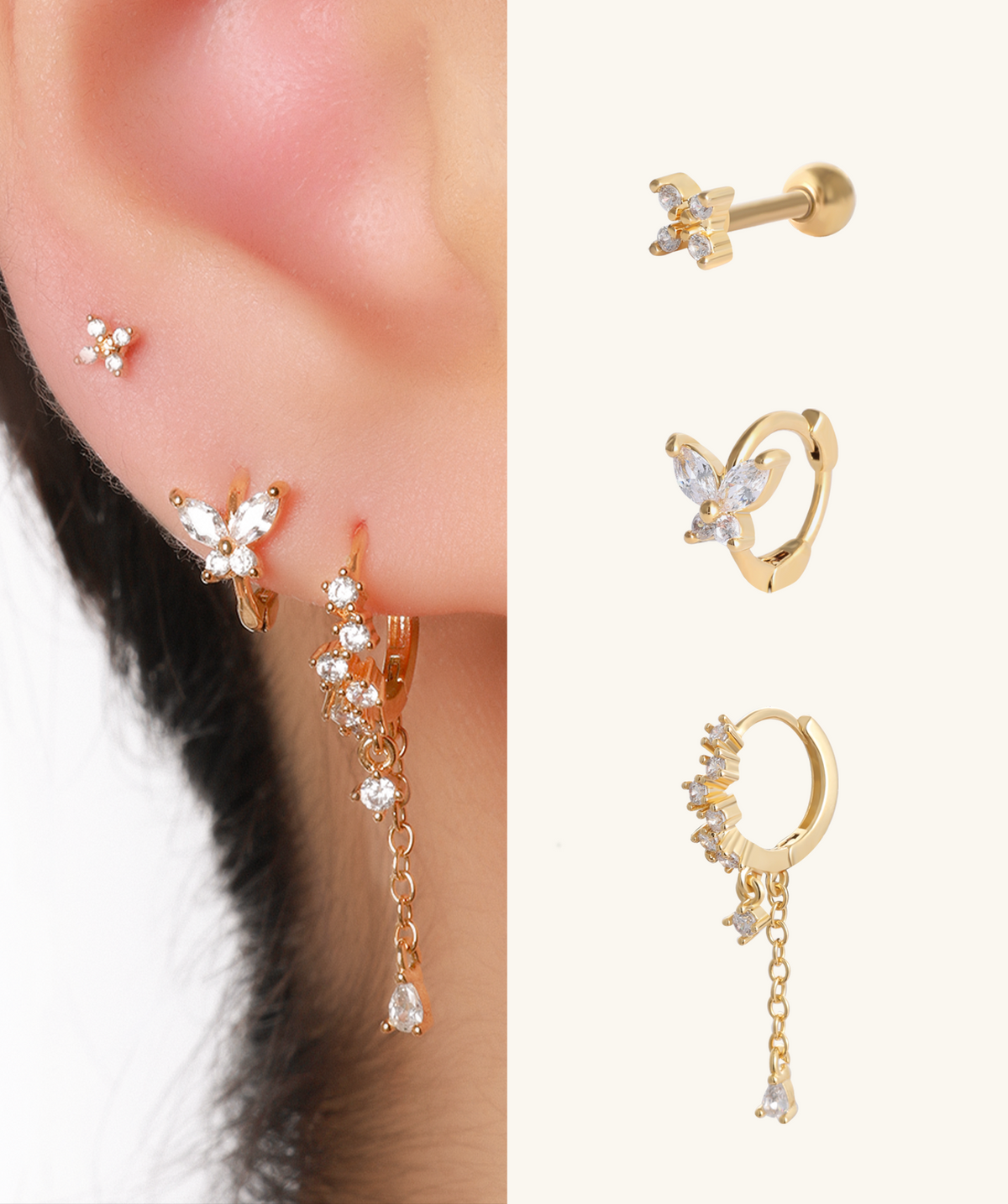 Shiny Butterfly Set - Brass - Oumo Jewelry