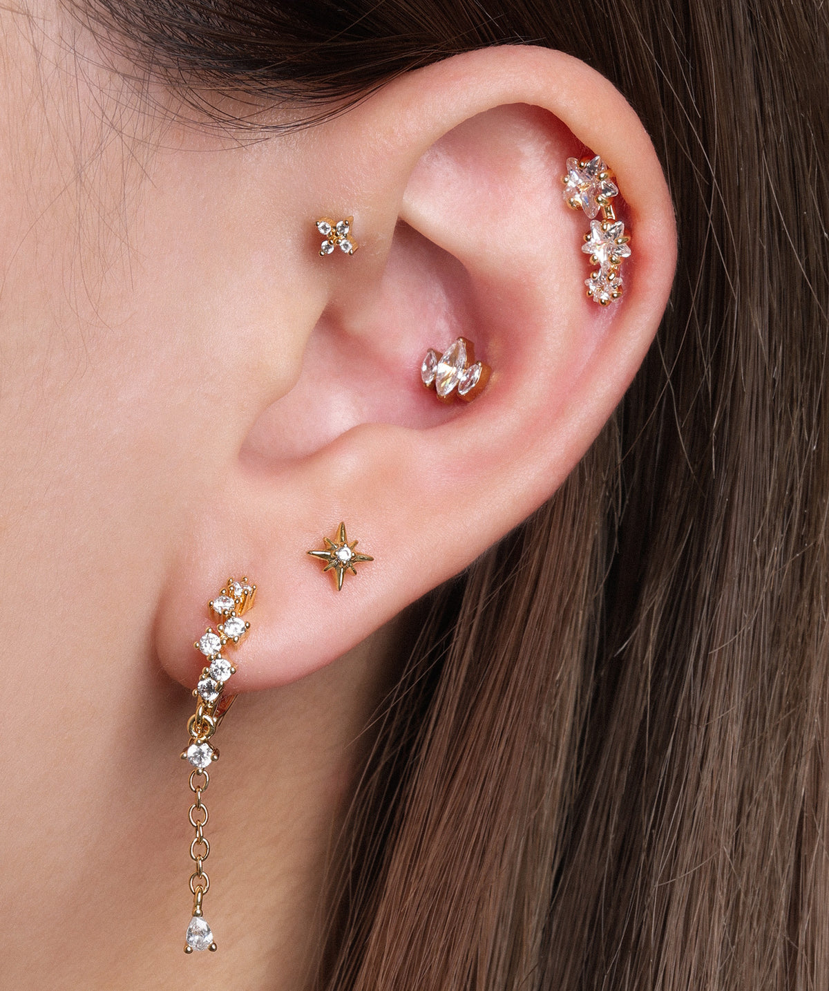 Triple Stars Stud - Stainless Steel - Upper Lobe, Helix, Flat - Oumo Jewelry