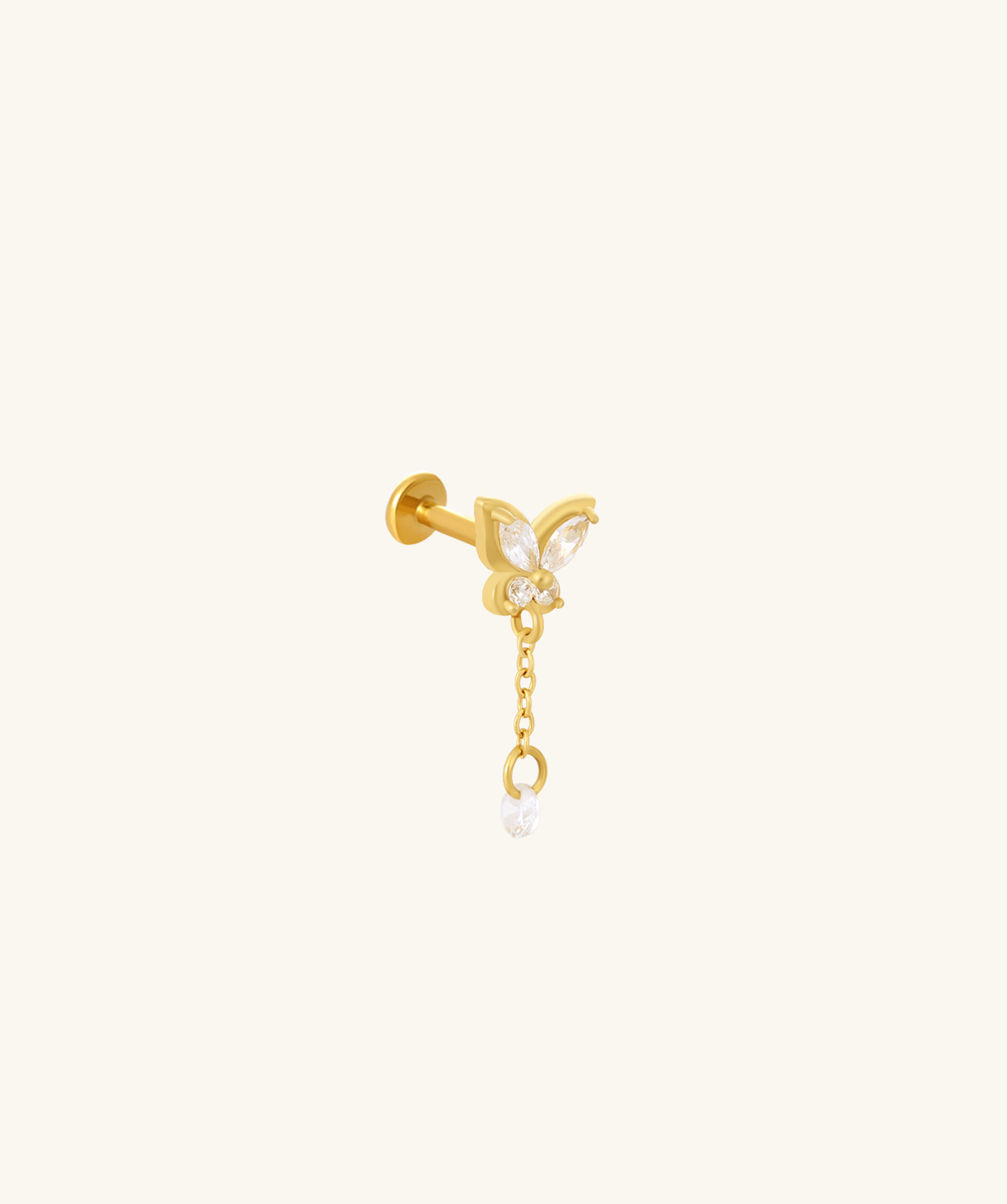 Butterfly Drop Stud - Stainless Steel - Lobe, Upper Lobe, Helix - Oumo Jewelry
