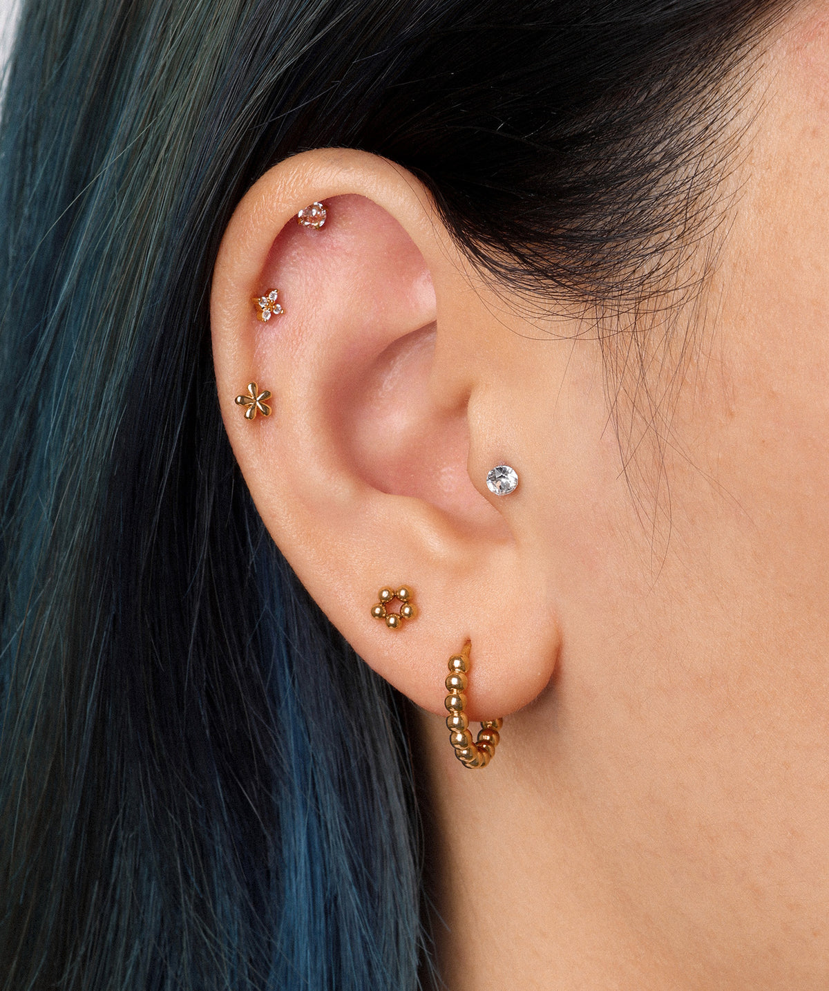Flower Flatback Stud - Stainless Steel - Helix, Forward Helix, Upper Lobe - Oumo Jewelry