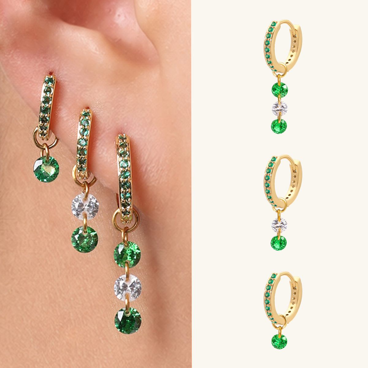 Alora Green Hoop Set - Brass - Lobe, Upper Lobe - Oumo Jewelry