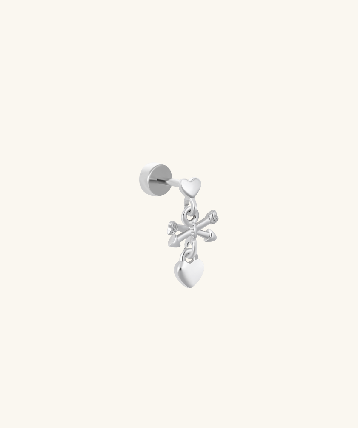 Elin Heart Drop Stud - Stainless Steel - Helix, Lobe, Upper Lobe - Oumo Jewelry