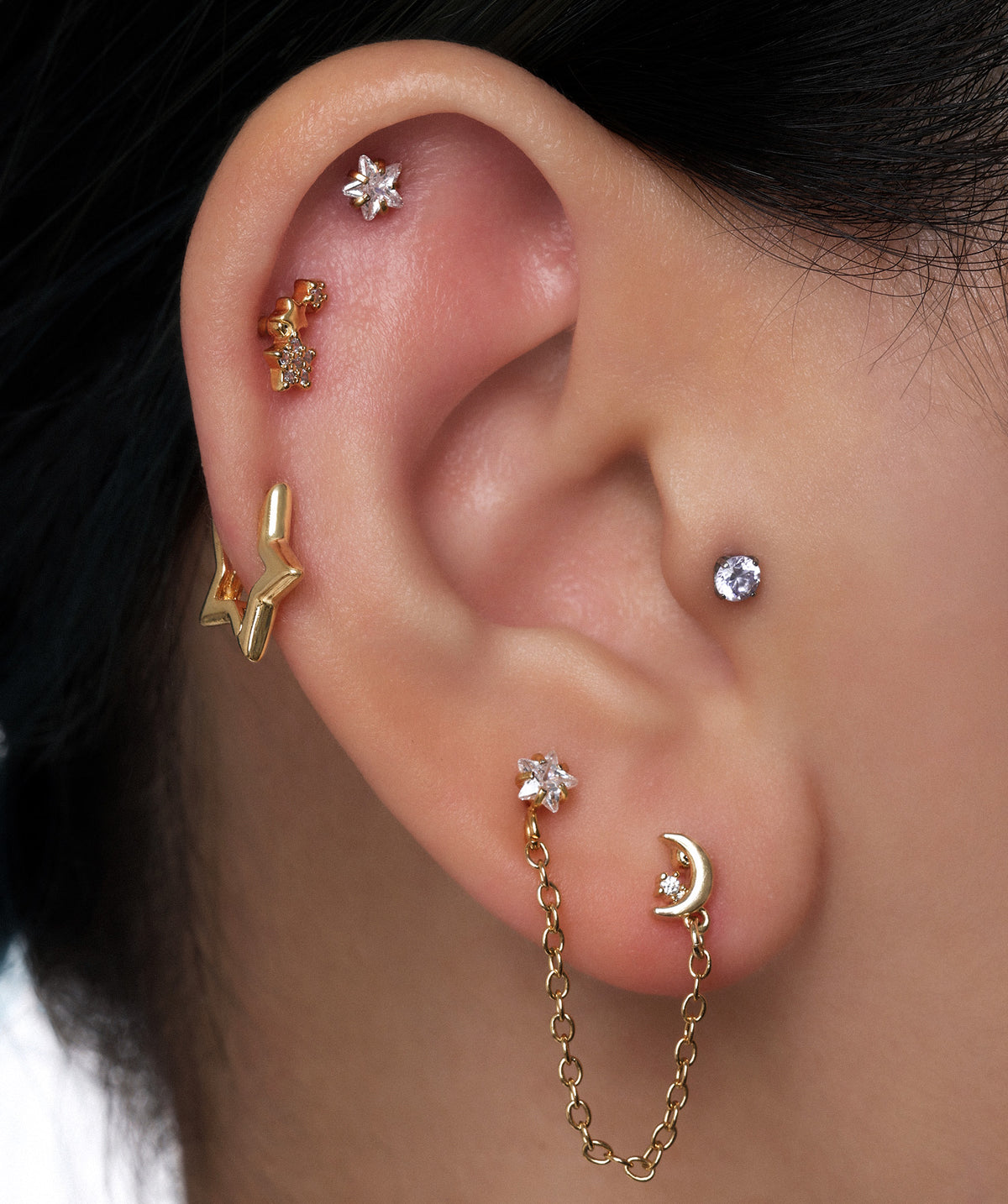 Star Helix Hoop - Brass - Lobe, Upper Lobe, Helix - Oumo Jewelry