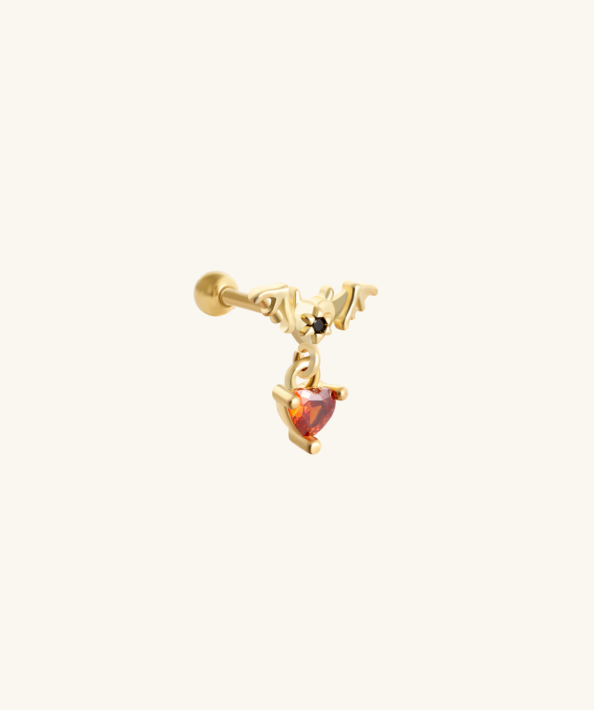 Bat Heart Drop Earring - Stainless Steel - Flat, Upper Lobe - Oumo Jewelry