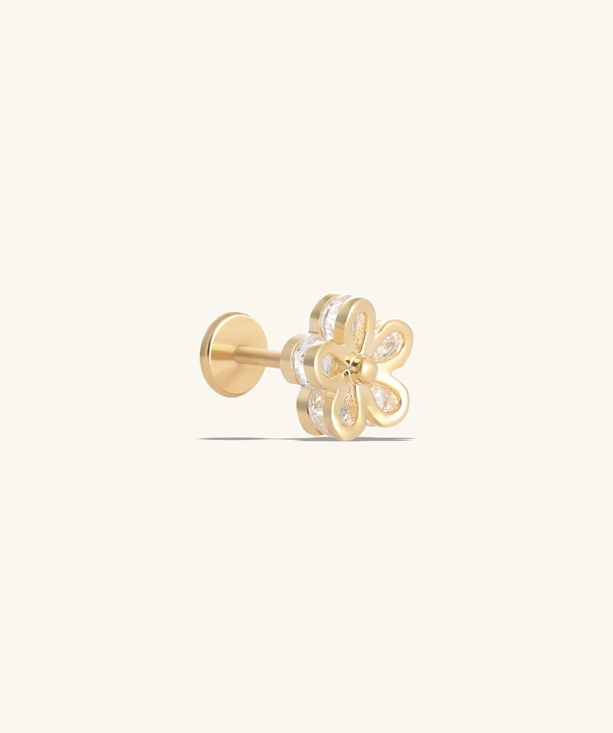 Shiny Flower Flatback Stud - Stainless Steel - Helix, Upper Lobe, Conch - Oumo Jewelry