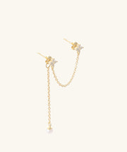 Flower & Pearl Chain Drop - Sterling Silver 925 - Lobe, Upper Lobe - Oumo Jewelry