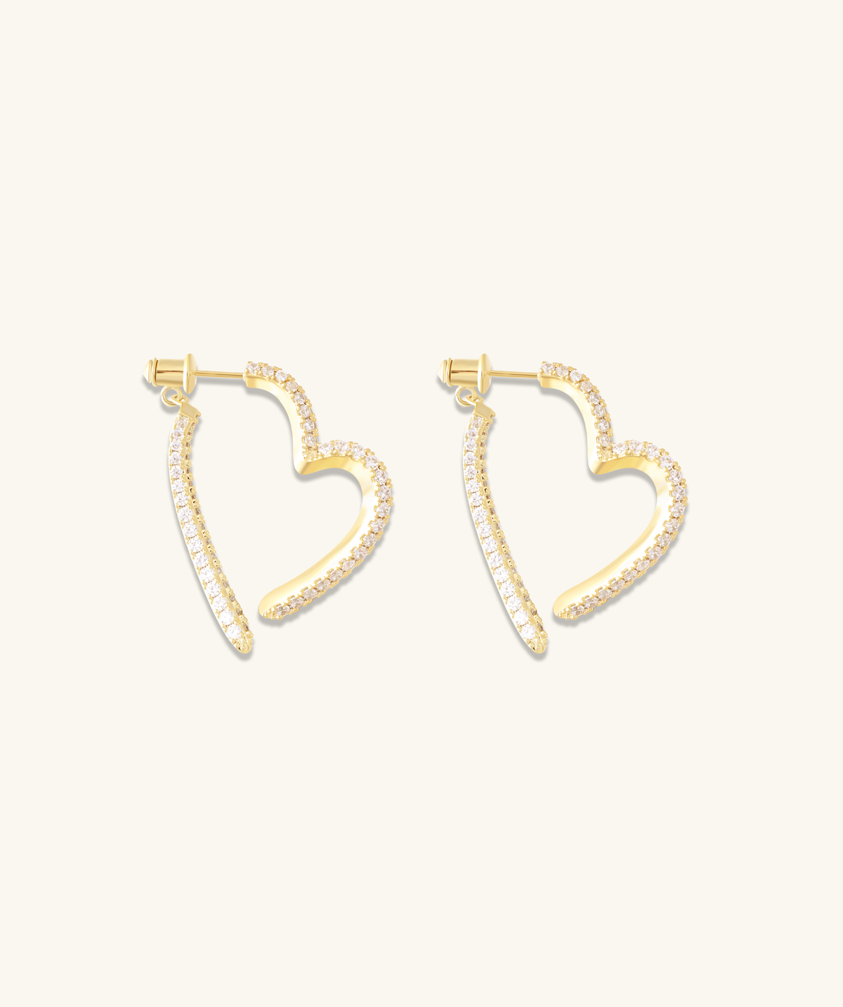 Open Heart Pavé Earrings - Brass - Oumo Jewelry
