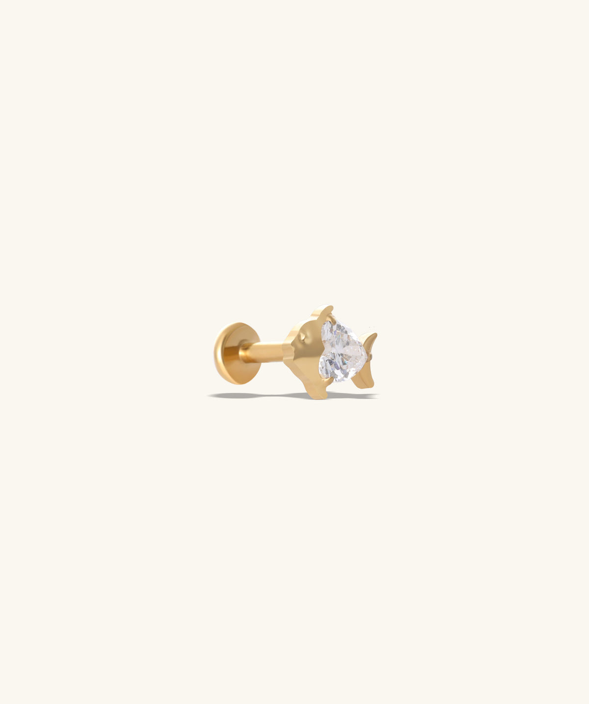 Titanium Love Fish Flatback Stud - Titanium - Helix, Upper Lobe, Conch - Oumo Jewelry