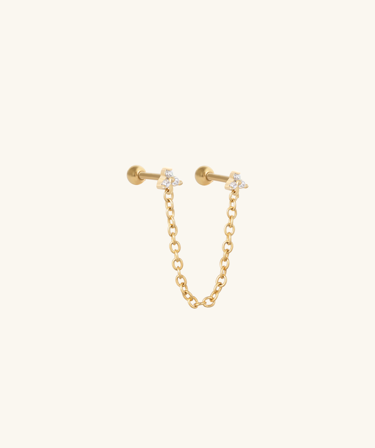 Gemstones Chain Stud - Stainless Steel - Lobe, Upper Lobe - Oumo Jewelry