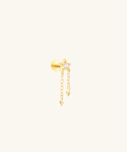 Star Double Chain Stud - Sterling Silver 925 - Lobe, Upper Lobe - Oumo Jewelry