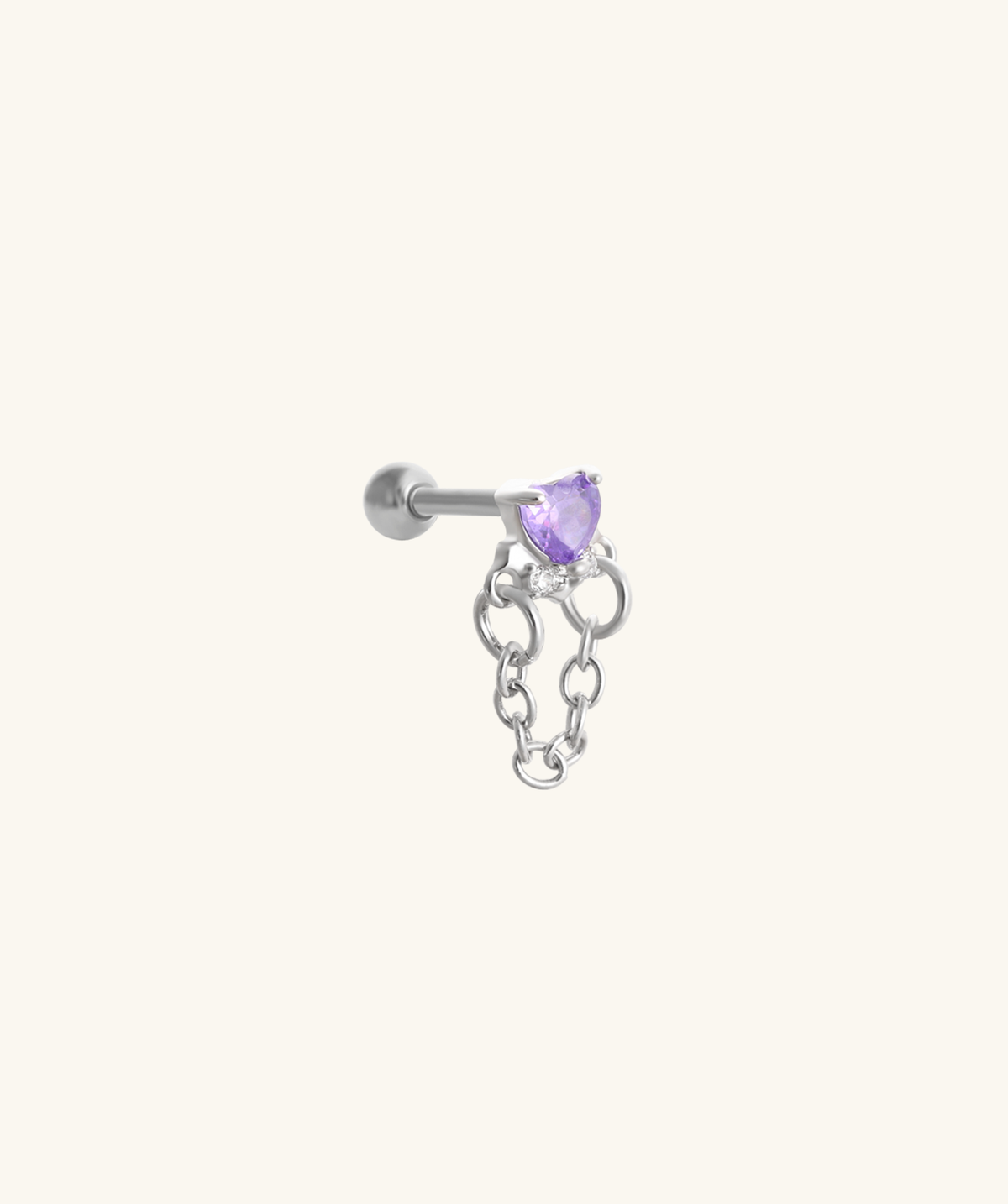 Amethyst Charm Stud - Stainless Steel - Upper Lobe, Helix, Flat - Oumo Jewelry