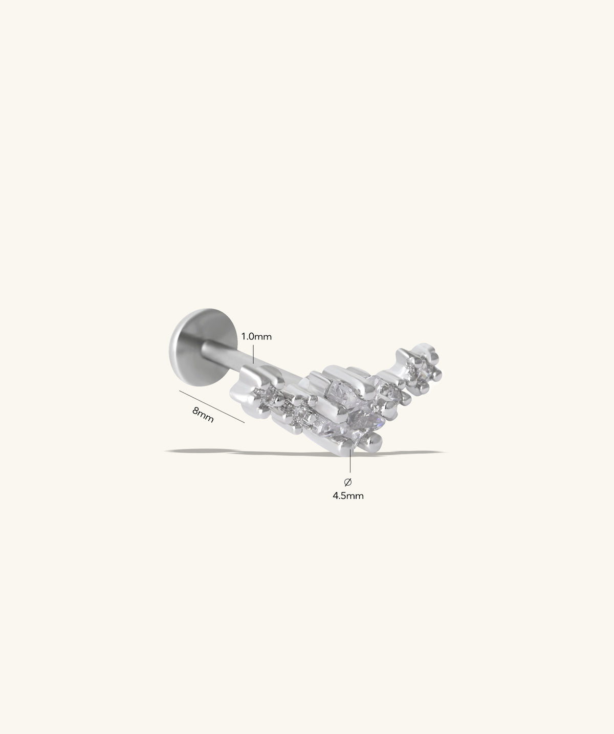 Dazzling Star Flatback Stud - Stainless Steel - Helix, Upper Lobe, Flat - Oumo Jewelry