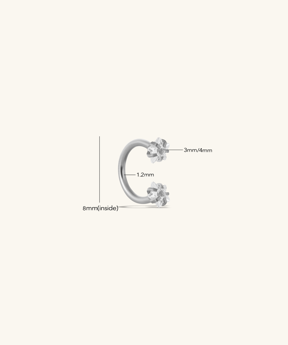 Stars Horseshoe Ring - Stainless Steel & Titanium - Upper Lobe, Helix, Forward Helix - Oumo Jewelry