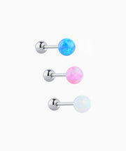 Charm Opal Ball Stud - Stainless Steel - Upper Lobe, Helix, Flat - Oumo Jewelry