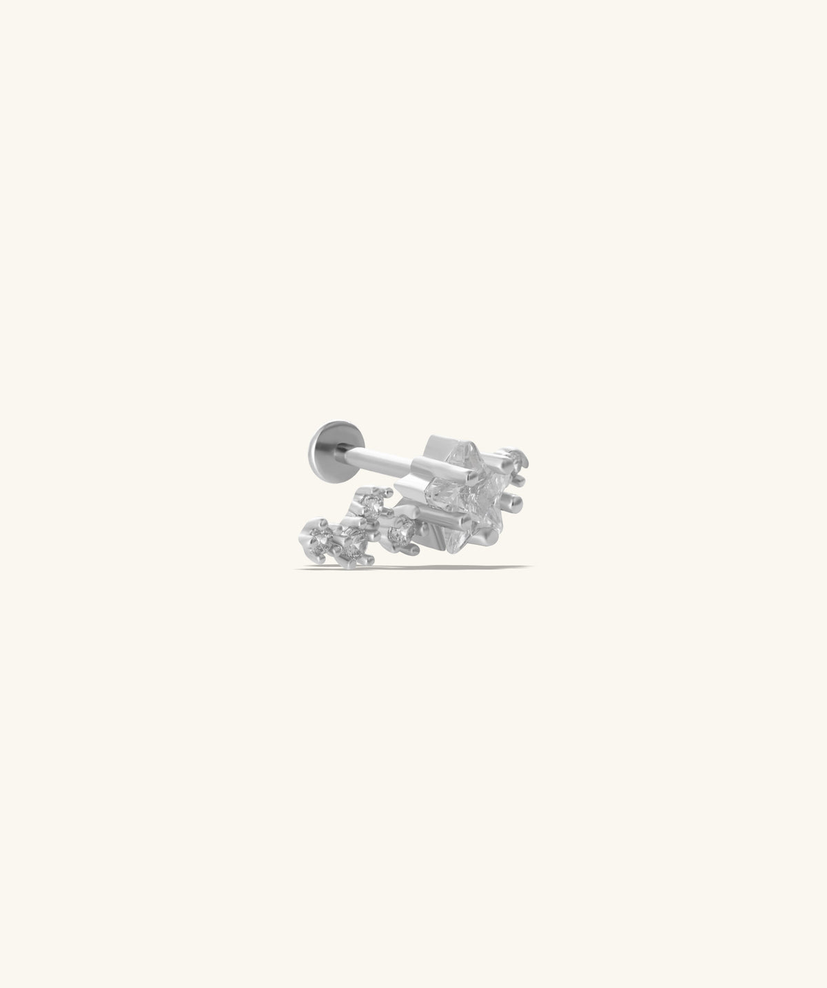 Dazzling Curved Star Flatback Stud - Stainless Steel - Helix, Upper Lobe, Flat - Oumo Jewelry