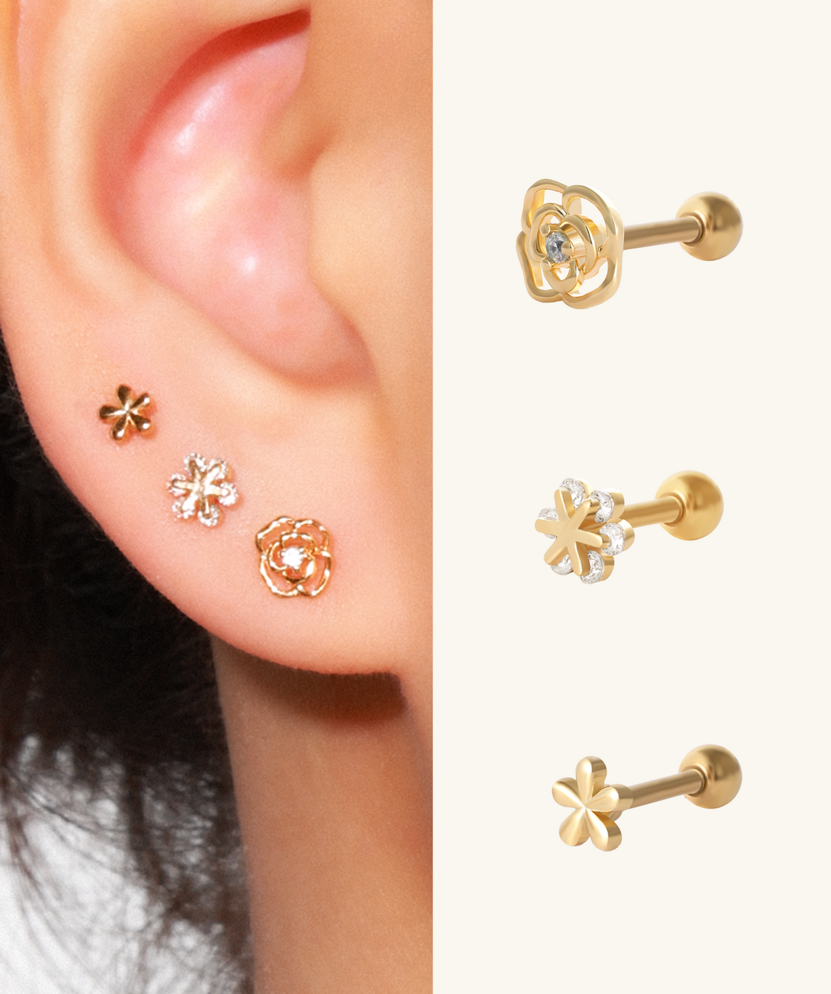 Bloom Flower Earrings Set - Stainless Steel - Oumo Jewelry