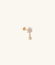 Titanium Flower Gem Flatback Drop - Titanium - Upper Lobe, Helix, Flat - Oumo Jewelry