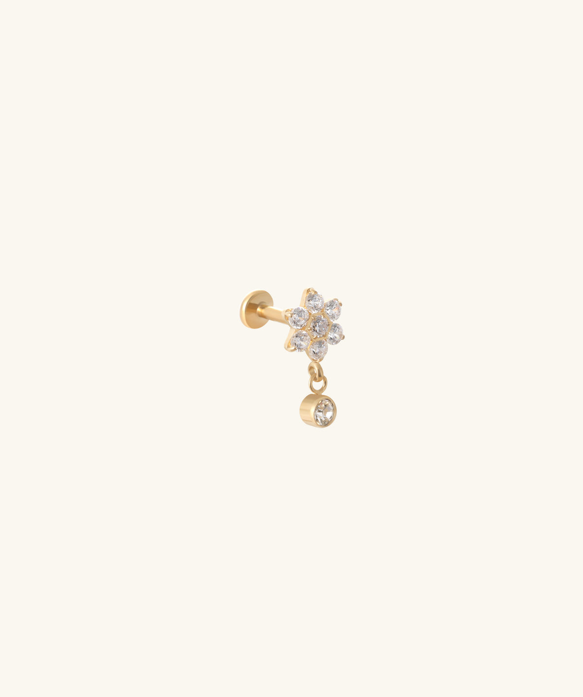 Titanium Flower Gem Flatback Drop - Titanium - Upper Lobe, Helix, Flat - Oumo Jewelry