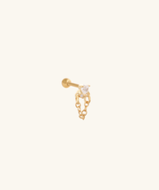 Heart Chain Stud - Stainless Steel - Upper Lobe, Flat - Oumo Jewelry