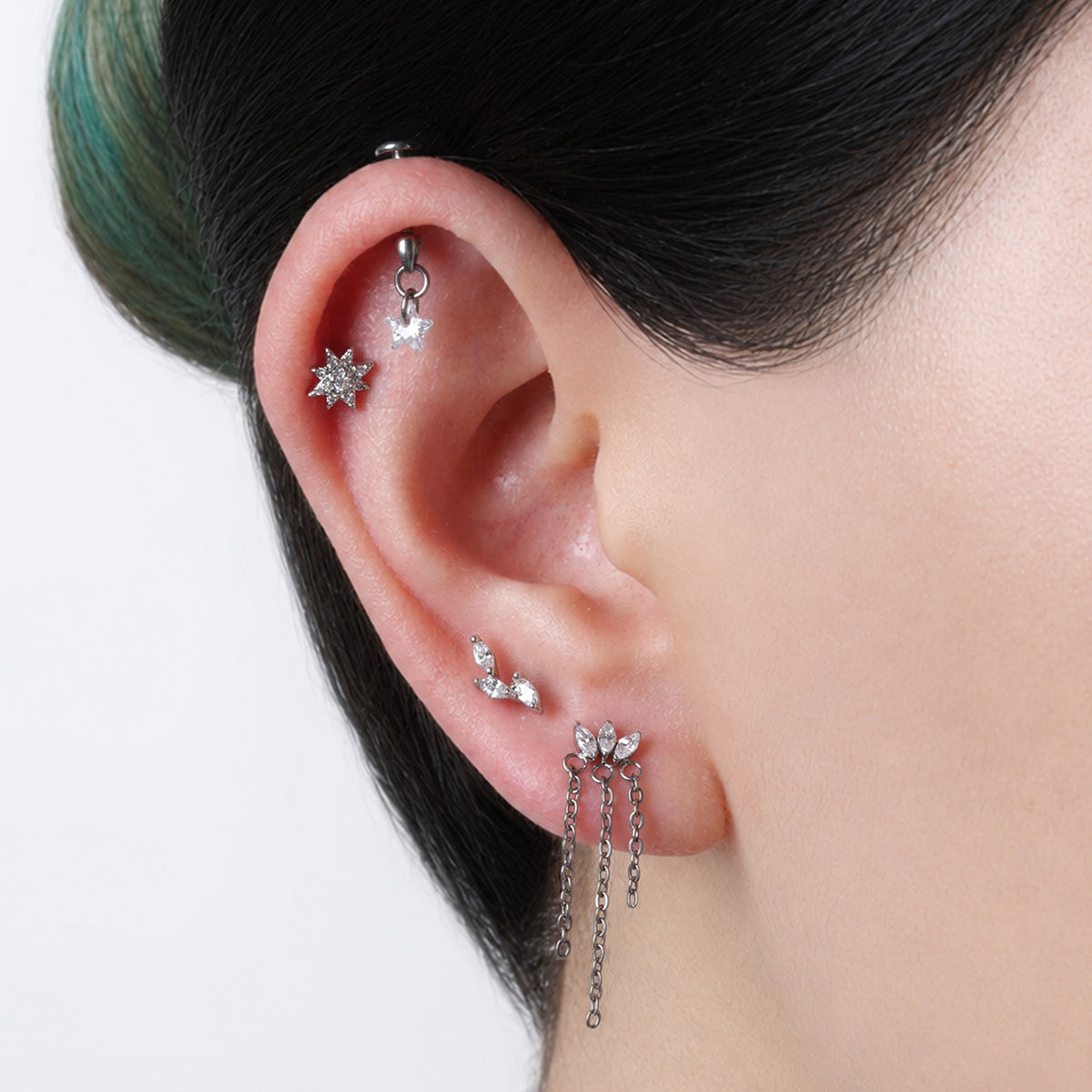 Titanium Star Vertical Helix Flatback Stud - Titanium - Vertical Helix - Oumo Jewelry