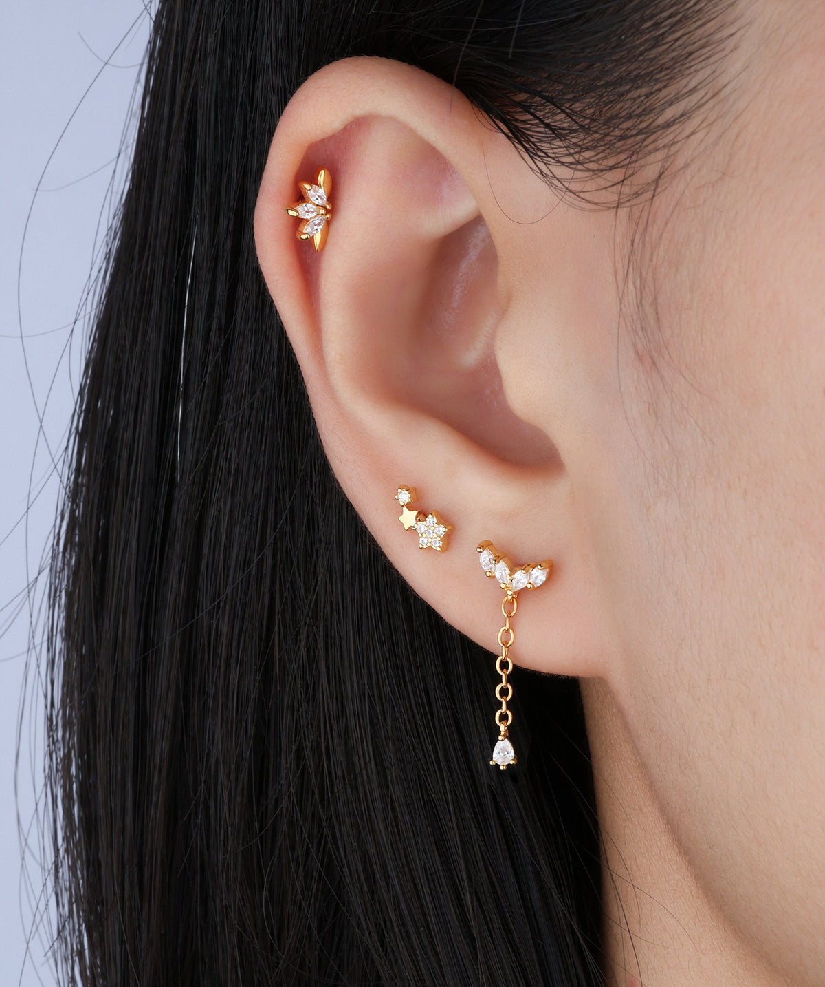 Stars Stud - Stainless Steel - Upper Lobe, Helix, Flat - Oumo Jewelry
