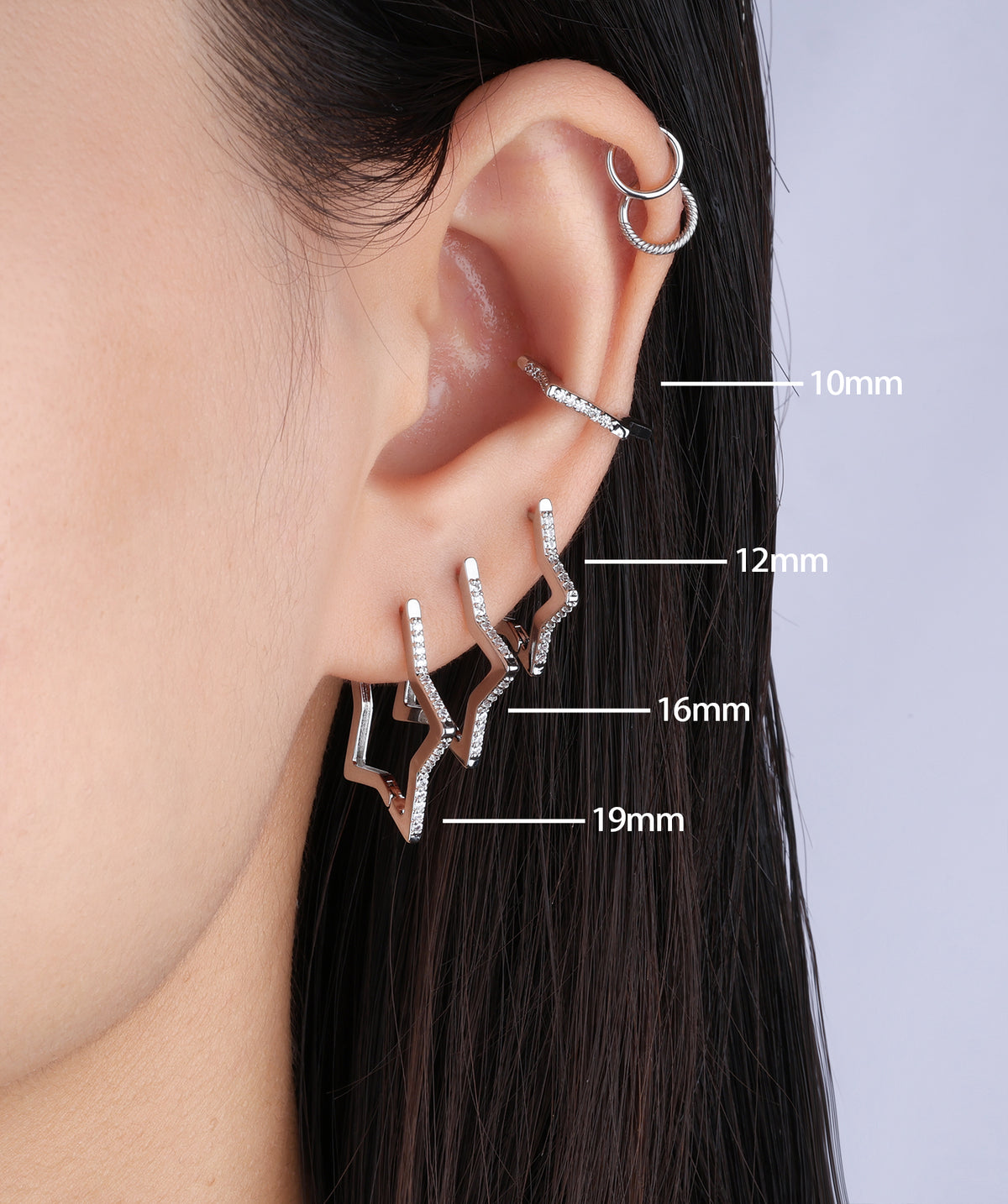 Star Helix Hoop - Brass - Lobe, Upper Lobe, Helix - Oumo Jewelry