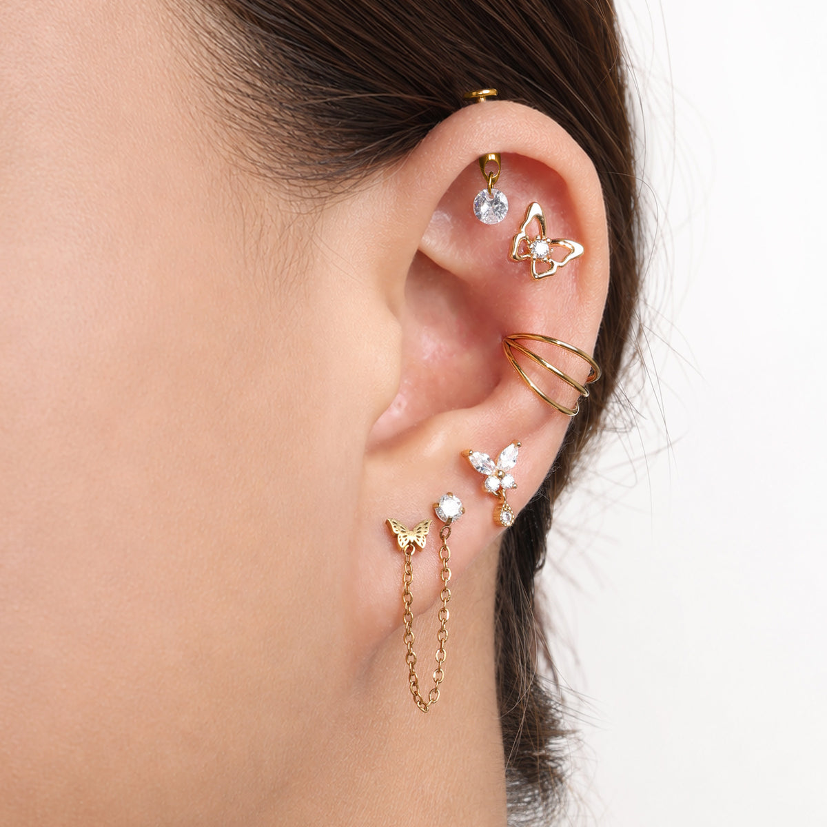 Lyra Butterfly Stud - Stainless Steel - Upper Lobe - Oumo Jewelry