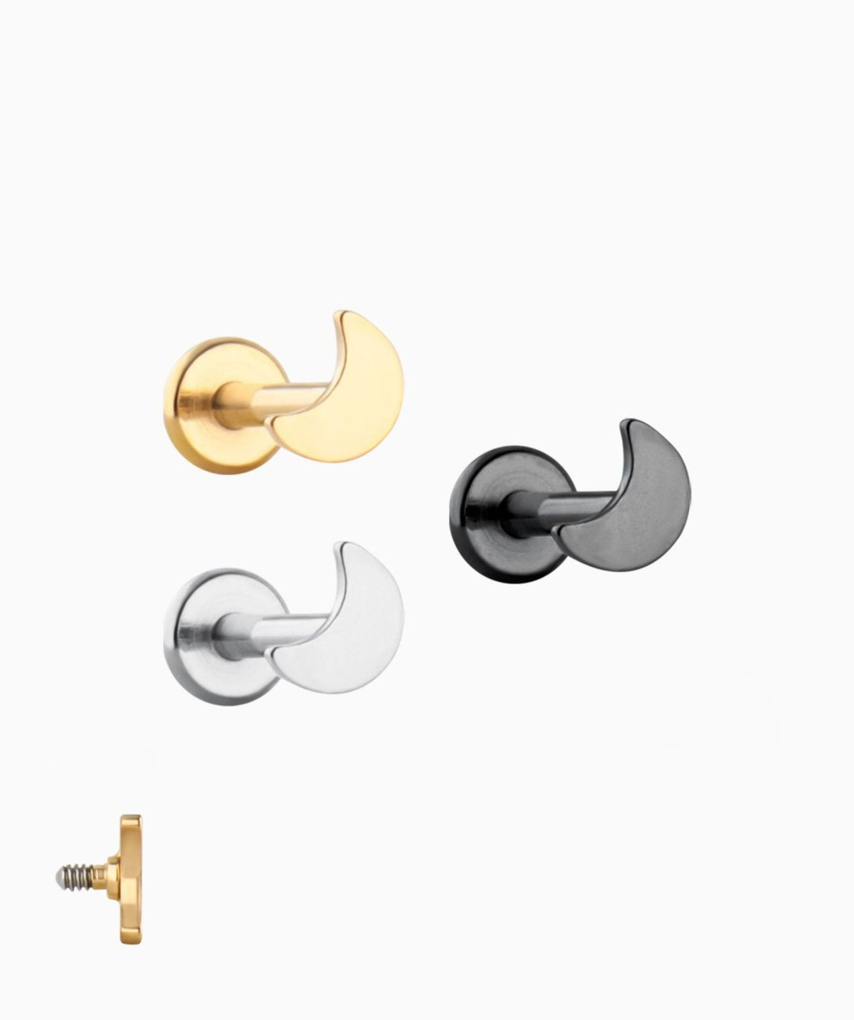 Crescent Flatback Stud - Stainless Steel - Helix, Forward Helix, Upper Lobe - Oumo Jewelry