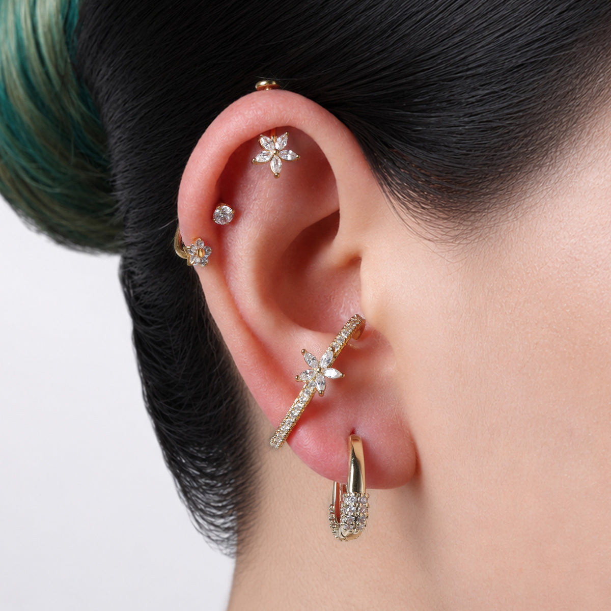 Flower Vertical Helix Stud - Stainless Steel - Vertical Helix - Oumo Jewelry